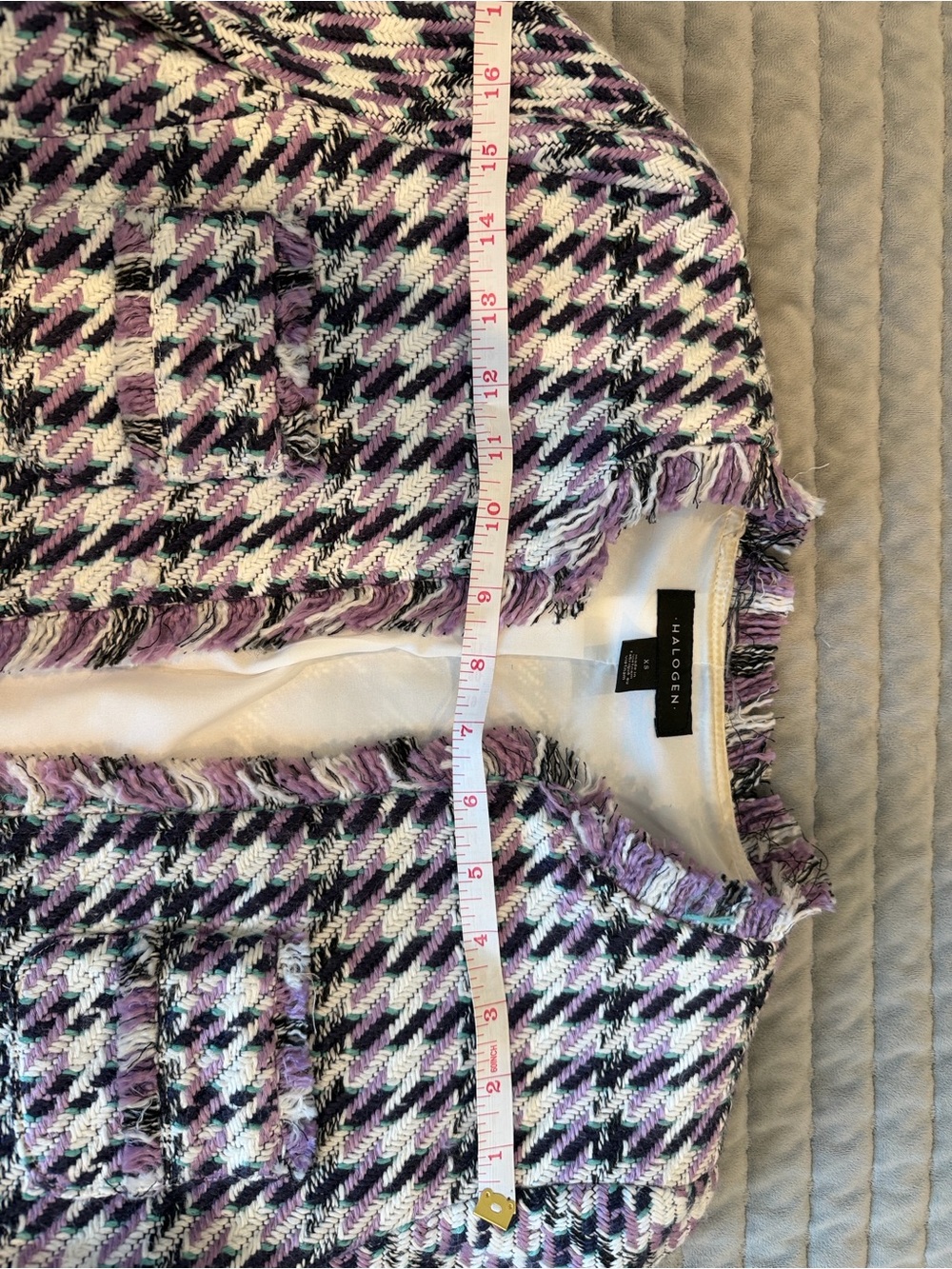 Halogen Purple Black White Tweed Fringe Blazer